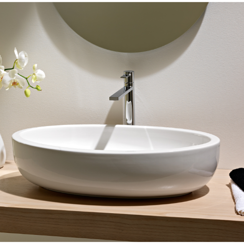 Oval Shaped White Ceramic Vessel Bathroom Sink Scarabeo 8111