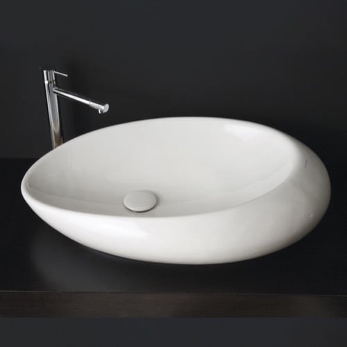Oval Shaped White Ceramic Vessel Bathroom Sink Scarabeo 8601