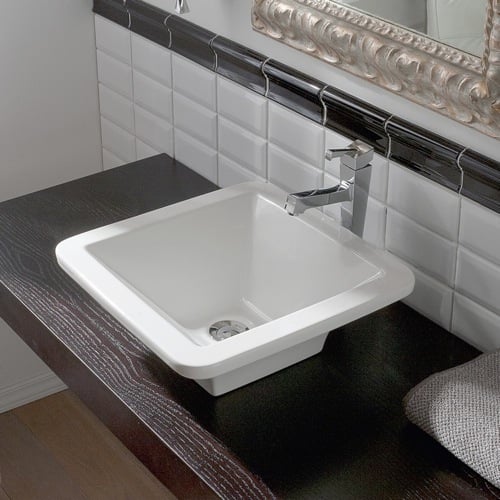 Square White Ceramic Vessel Sink Scarabeo 4001