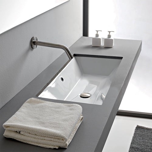 Undermount Bathroom Sink, White Ceramic Scarabeo 5135