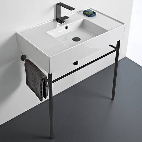 Ceramic Console Sink and Matte Black Stand, 32 Inch Scarabeo 5123-CON-BLK