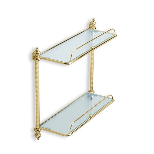 Gold Finish Double Glass Bathroom Shelf StilHaus G694-16