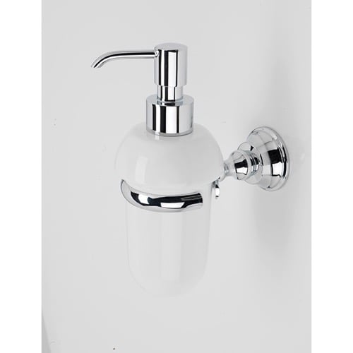 Soap Dispenser, White, Ceramic with Chrome Brass Mounting StilHaus SM30-08