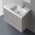 ACF ANS20-Grey Walnut Wall Mounted Bathroom Vanity, Modern, 31 Inch, Grey Walnut