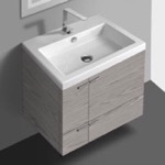 ACF ANS32-Grey Walnut Small Bathroom Vanity, Wall Mount, 24 Inch, Grey Walnut