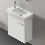 ACF C13-Glossy White Small Wall Mount Bathroom Vanity, Modern, 18