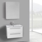 ACF DA274 White Bathroom Vanity, Wall Mount, Modern, 25 Inch