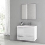 ACF ANS68 White Bathroom Vanity, Wall Mounted, Modern, 31