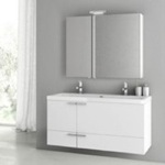 ACF ANS216 Double Bathroom Vanity, Wall Mounted, 48 Inch, Glossy White