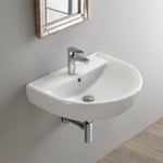 Bathroom Sink, CeraStyle 003100-U, Round White Ceramic Wall Mounted Sink