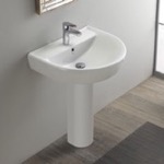 Bathroom Sink, CeraStyle 003100U-PED, Round White Ceramic Pedestal Sink