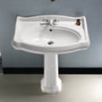 Bathroom Sink, CeraStyle 030300-PED, Classic-Style White Ceramic Pedestal Sink