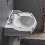 Bathroom Sink, CeraStyle 030400-U, Rectangle White Ceramic Wall Mounted Sink