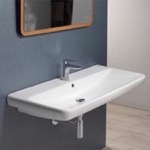 Bathroom Sink, CeraStyle 030500-U, Rectangle White Ceramic Wall Mounted or Drop In Sink