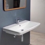 Bathroom Sink, CeraStyle 030600-U, Rectangle White Ceramic Wall Mounted or Drop In Sink
