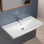Bathroom Sink, CeraStyle 030700-U, Rectangle White Ceramic Wall Mounted or Drop In Sink