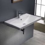 Bathroom Sink, CeraStyle 032000-U, Rectangle White Ceramic Wall Mounted or Drop In Sink