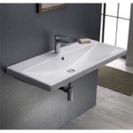 Bathroom Sink, CeraStyle 032400-U, Rectangle White Ceramic Wall Mounted or Drop In Sink