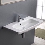 Bathroom Sink, CeraStyle 034300-U, Rectangle White Ceramic Wall Mounted or Drop In Sink