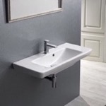 Bathroom Sink, CeraStyle 068300-U, Rectangular White Ceramic Wall Mounted or Drop In Sink