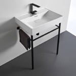 CeraStyle 037100-U-CON-BLK Rectangular White Ceramic Console Sink and Matte Black Stand