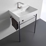 CeraStyle 037100-U-CON Rectangular White Ceramic Console Sink and Polished Chrome Stand