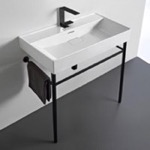 CeraStyle 037300-U-CON-BLK Rectangular White Ceramic Console Sink and Matte Black Stand