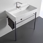 CeraStyle 037300-U-CON Rectangular White Ceramic Console Sink and Polished Chrome Stand