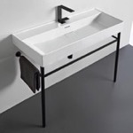 CeraStyle 037500-U-CON-BLK Rectangular White Ceramic Console Sink and Matte Black Stand