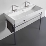 CeraStyle 037600-U-CON Trough White Ceramic Console Sink and Polished Chrome Stand