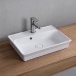 CeraStyle 042600-U/D Drop In Bathroom Sink, White Ceramic, Rectangular, Self Rimming Sink