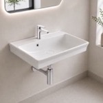 CeraStyle 042600-U Rectangular White Ceramic Wall Mounted or Drop In Bathroom Sink
