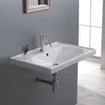 CeraStyle 043100-U Rectangular White Ceramic Wall Mounted or Drop In Bathroom Sink