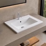 CeraStyle 047200-U/D Drop In Bathroom Sink, White Ceramic, Rectangular