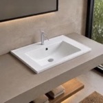 CeraStyle 047400-U/D Rectangular White Ceramic Drop In or Wall Mount Bathroom Sink
