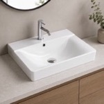 CeraStyle 069300-U/D Drop In Sink in Ceramic, Modern, Rectangular