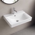 CeraStyle 069300-U Rectangular White Ceramic Wall Mounted or Drop In Bathroom Sink