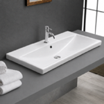 CeraStyle 032100-U/D Drop In Bathroom Sink, White Ceramic, Rectangular