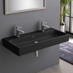 CeraStyle 080507-U-97 Trough Black Ceramic Wall Mounted or Vessel Sink