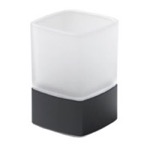 Toothbrush Holder, Gedy 5498-M4, Square Frosted Glass Toothbrush Holder With Matte Black Base