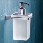 Gedy 5781-13 Wall Mounted Square Frosted Glass Soap Dispenser With Chrome Mounting