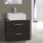 Iotti AN43 Wall Mounted Bathroom Vanity With Vessel Ceramic Sink, 22 Inch, Wenge