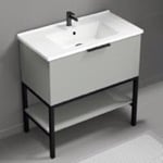 Nameeks BODRUM11 Modern Bathroom Vanity, Free Standing, 34 Inch, Grey Mist