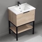 Nameeks BODRUM1 Modern Bathroom Vanity, Free Standing, 26 Inch, Brown Oak