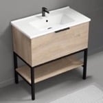 Nameeks BODRUM2 Modern Bathroom Vanity, Floor Standing, 34 Inch, Brown Oak