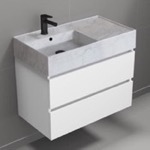 Nameeks BLOCK30 Wall Mounted Bathroom Vanity With Marble Design Sink, 32 Inch, Modern, Glossy White