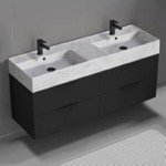 Nameeks DERIN111 56 Inch Bathroom Vanity With Marble Design Sink, Double Sink, Wall Mounted, Modern, Matte Black