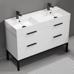 Nameeks DERIN11 48 Inch Bathroom Vanity, Double Sink, Free Standing, Modern, Glossy White