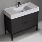 Nameeks DERIN123 40 Inch Bathroom Vanity With Marble Design Sink, Floor Standing, Modern, Matte Black