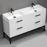 Nameeks DERIN12 56 Inch Bathroom Vanity, Double Sink, Free Standing, Modern, Glossy White